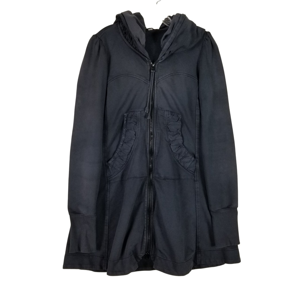 Prairie Underground Hoodie Women M Black Organic Cotton Ruffle Longline Zip Up